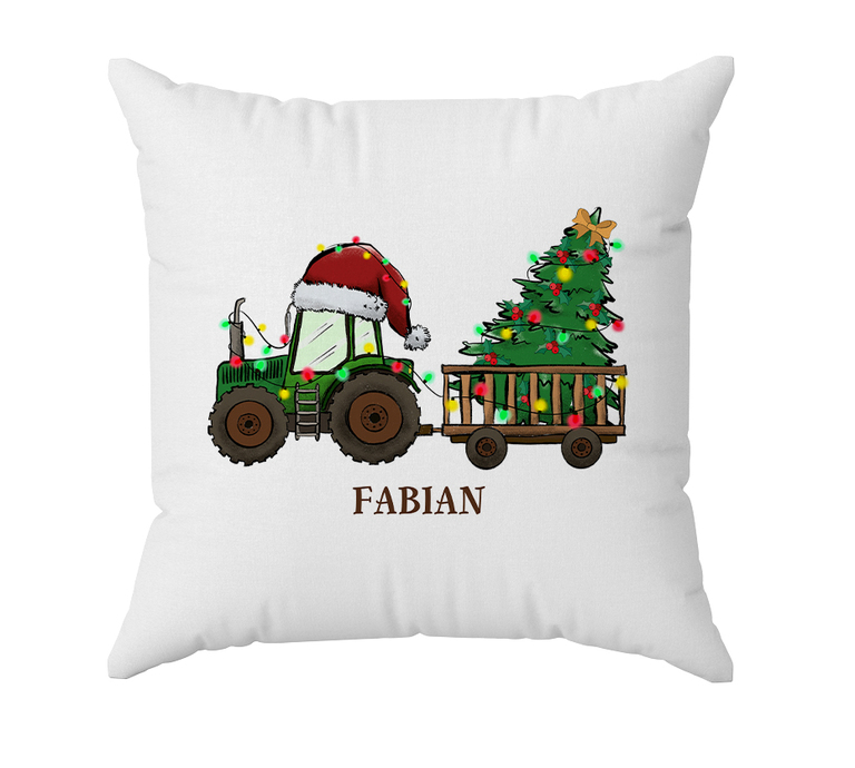 Poduszka świąteczna Traktor z choinką i z imieniem (1)